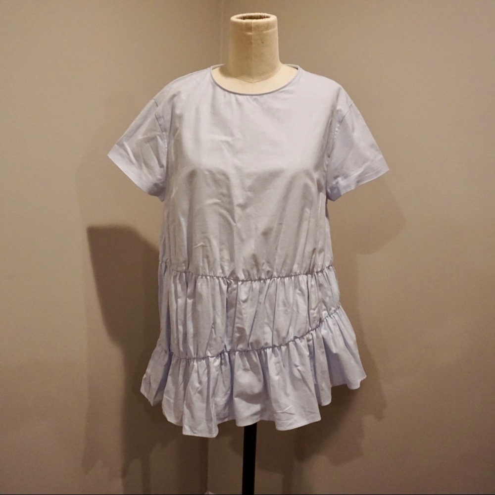 NWT Zara Trafaluc Light Blue Tiered Ruffle Blouse